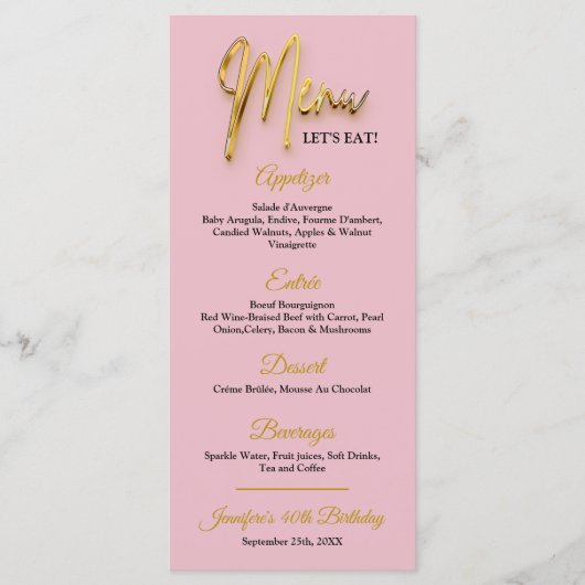 Stoffig Roze Menu - 3d Gold Tex Minimalistisch Ont (Voorkant)
