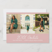 Stoffig Roze Minimal Photo Collage Graduation Part Kaart (Voorkant)