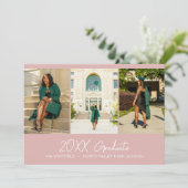 Stoffig Roze Minimal Photo Collage Graduation Part Kaart (Staand voorkant)