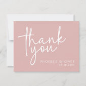 Stoffig Roze Minimalistisch Script Bruidsdouche Pl Bedankkaart (Voorkant)
