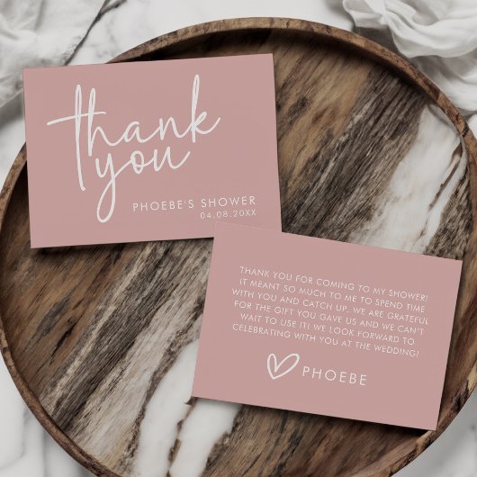 Stoffig Roze Minimalistisch Script Bruidsdouche Pl Bedankkaart
