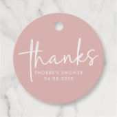 Stoffig Roze Minimalistische Script Bruidsdouche Bedankjes Labels (Voorkant)