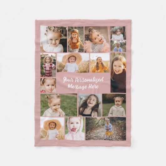 Stoffig Roze Moderne Gepersonaliseerde 16 Fotocoll Fleece Deken (Voorkant)