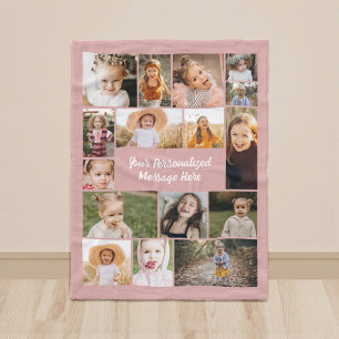 Stoffig Roze Moderne Gepersonaliseerde 16 Fotocoll Fleece Deken