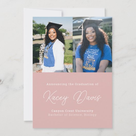 Stoffig Roze Moderne Klasse Jaar van & Foto Afstud Aankondiging (Achterkant)