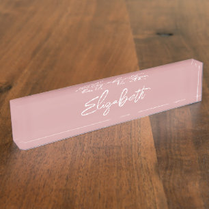 Stoffig Roze Moderne Penseel Schrift Naambordje