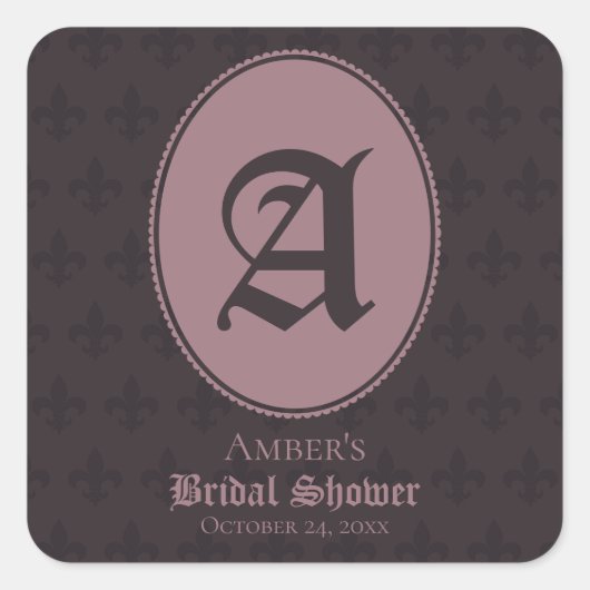 Stoffig Roze Monogram Fleur-de-Lis Vierkante Sticker (Voorkant)
