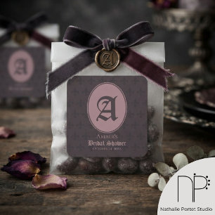 Stoffig Roze Monogram Fleur-de-Lis Vierkante Sticker