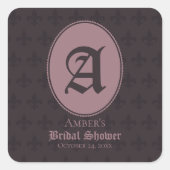 Stoffig Roze Monogram Fleur-de-Lis Vierkante Sticker (Voorkant)