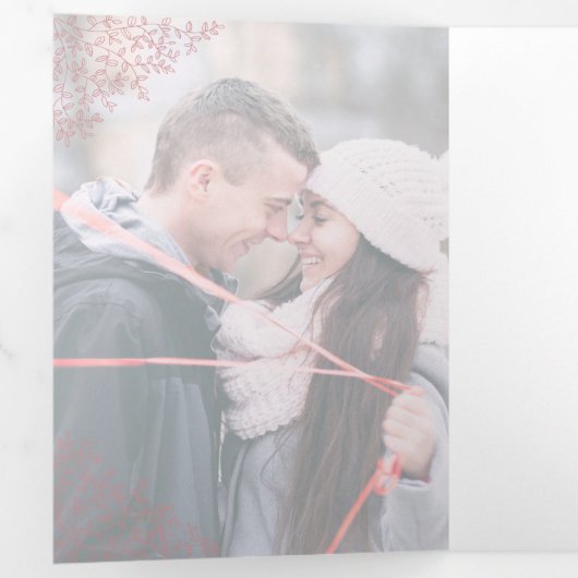 Stoffig roze monogram kunst foto bruiloft programm drieluik programma (Binnenzijde eerst)