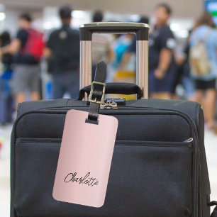 Stoffig roze naamschrift bagagelabel