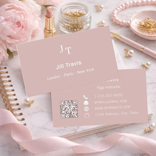 Stoffig roze neutrale QR-code Visitekaartje