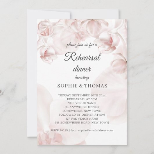 Stoffig roze orchidee repetitie diner kaart (Voorkant)