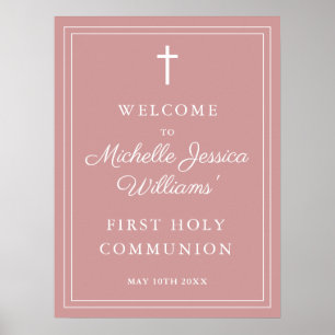 Stoffig roze pink Heilige Communie Welkom Bord Poster