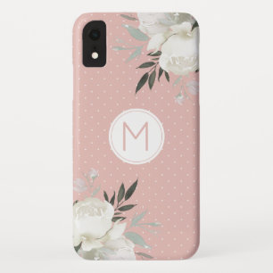 Stoffig Roze Polka Dot Witte Roos Bloemenmonogram Case-Mate iPhone Case