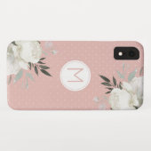 Stoffig Roze Polka Dot Witte Roos Bloemenmonogram Case-Mate iPhone Case (Achterkant (horizontaal))