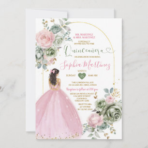 Stoffig Roze Prinses Jurk Salie Floral Quiñceanera Kaart