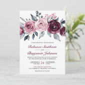 Stoffig Roze Pruim Paars Bloem QR Code Trouwen Kaart (Staand voorkant)