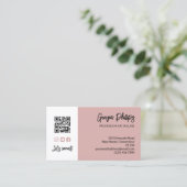 Stoffig roze QR-code 3 foto collage Visitekaartje (Staand voorkant)