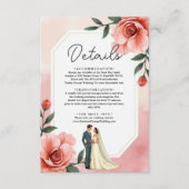 Stoffig Roze Romantische Bruid en Bruidegom Bloeme Informatiekaartje (Voorkant)