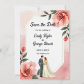 Stoffig Roze Romantische Bruid en Bruidegom Bloeme Save The Date (Voorkant)