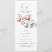 Stoffig Roze Romantische Elegante Bloemen Trouwen Programmakaart (Voorkant)