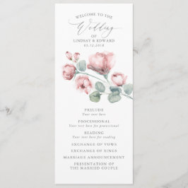 Stoffig Roze Romantische Elegante Bloemen Trouwen Programmakaart