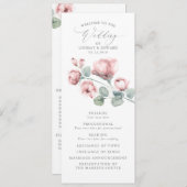 Stoffig Roze Romantische Elegante Bloemen Trouwen Programmakaart (Voorkant / Achterkant)