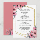 Stoffig roze rood en bloemrijke groene wedding chi kaart (Voorkant / Achterkant)
