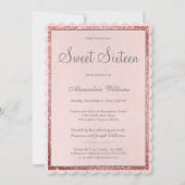 Stoffig roze rosé goud zilver glitter Sweet 16 Kaart (Voorkant)