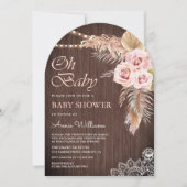 Stoffig Roze Rose Pampas Grass Wood Arch Baby show Kaart (Voorkant)
