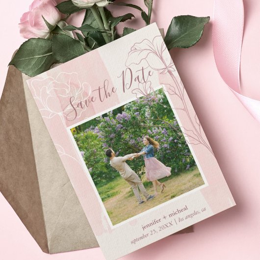 Stoffig Roze Roze Botanische Foto Save The Date