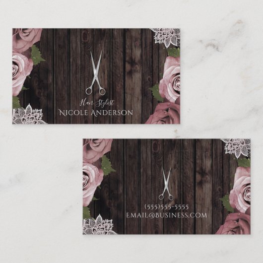 Stoffig Roze Roze Chic Salon Hair Stylist Schaar Visitekaartje (Voorkant / Achterkant)