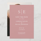 Stoffig Roze Roze Elegant Monogram Foto Bruiloft Save The Date (Voorkant / Achterkant)