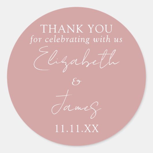 Stoffig Roze Roze Elegant Script Trouw Dank Je Ronde Sticker (Voorkant)