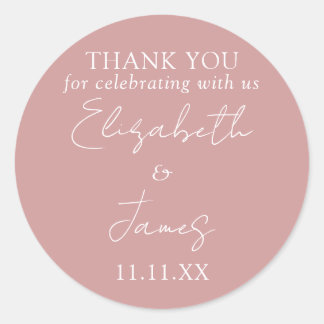 Stoffig Roze Roze Elegant Script Trouw Dank Je Ronde Sticker
