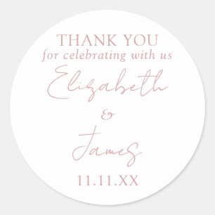 Stoffig Roze Roze Elegant Script Trouw Dank Je Ronde Sticker