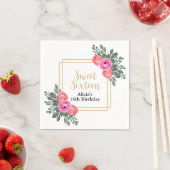 Stoffig Roze Roze Groen Botanisch Goud Zoet 16 Servet (Insitu)