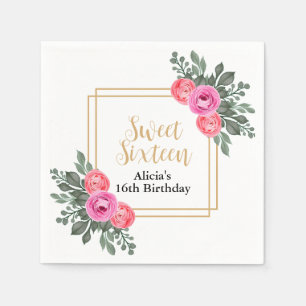 Stoffig Roze Roze Groen Botanisch Goud Zoet 16 Servet