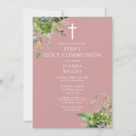 Stoffig Roze Roze Groene Eerste Heilige Communie Save The Date