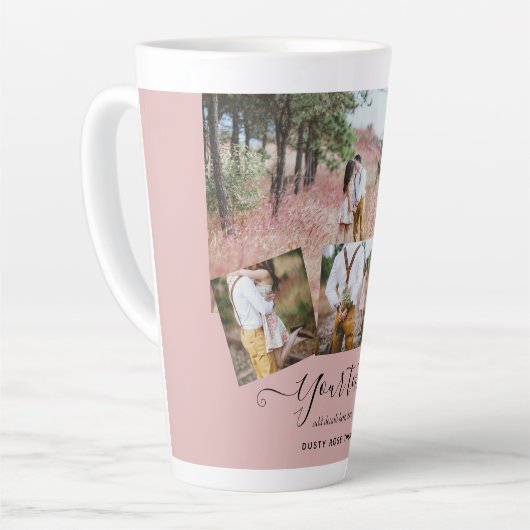 Stoffig Roze Roze Jonggehuwden Huwelijksfoto Cadea Latte Mok (Linkerhoek)