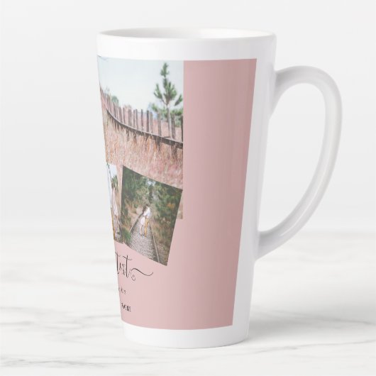 Stoffig Roze Roze Jonggehuwden Huwelijksfoto Cadea Latte Mok (Rechts)