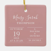 Stoffig Roze Roze Meisje Geboorte Stats Foto Keramisch Ornament (Voorkant)
