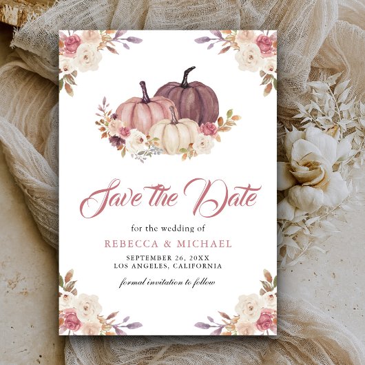 Stoffig Roze Roze Pompoen Bloemige Bruiloft Save The Date