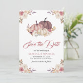 Stoffig Roze Roze Pompoen Bloemige Bruiloft Save The Date (Staand voorkant)