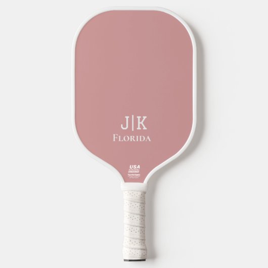 Stoffig Roze Roze | Wit Monogram| Witte Handvat Pickleball Paddle (Voorkant)