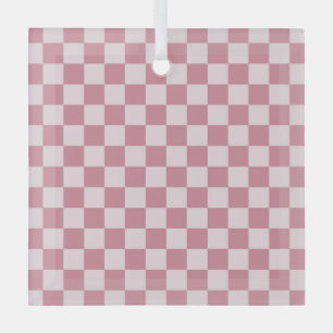 Stoffig roze schaakbordpatroon glas ornament