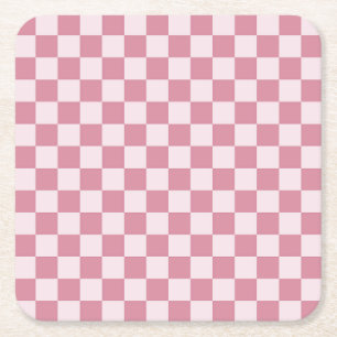 Stoffig roze schaakbordpatroon kartonnen onderzetters