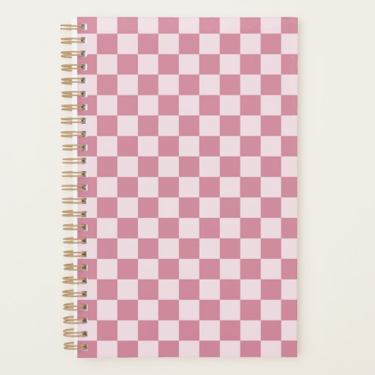 Stoffig roze schaakbordpatroon planner (Voorkant)