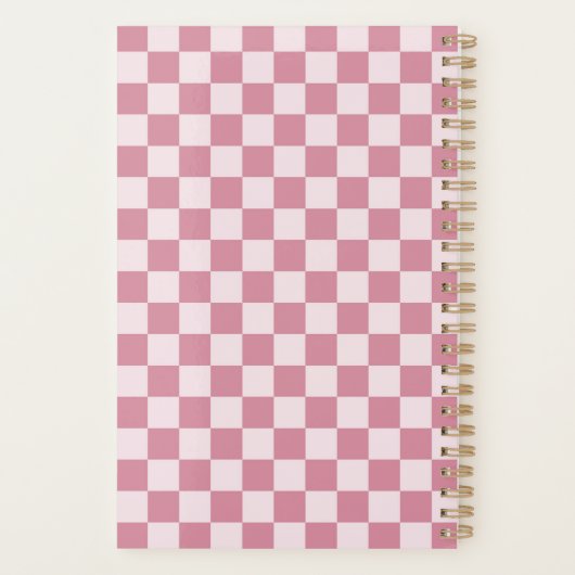 Stoffig roze schaakbordpatroon planner (Achterkant)